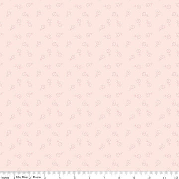 Image of Sweet Pink Dainty Floral Blush quilting cotton fabric by My Mind's Eye for Riley Blake Design. Features flowers on a pink background. Cute Little Fabric Shop.