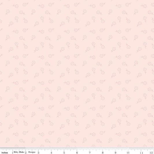 Image of Sweet Pink Dainty Floral Blush quilting cotton fabric by My Mind's Eye for Riley Blake Design. Features flowers on a pink background. Cute Little Fabric Shop.