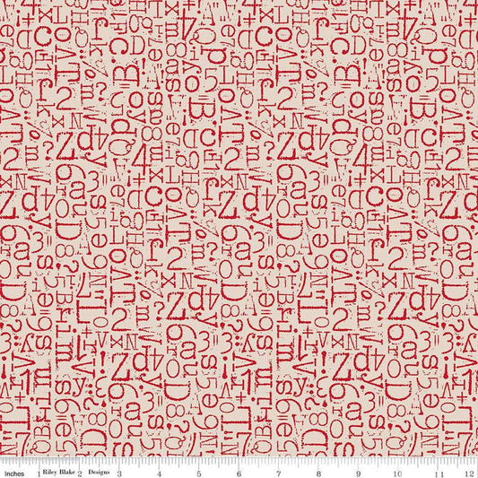 3-yard-cut - TYPE/ography Vintage Type Schoolhouse Beige Red Text Fabric WIDEBACK 108" Wide - WB16852 - Riley Blake Quilting Cotton Fabric