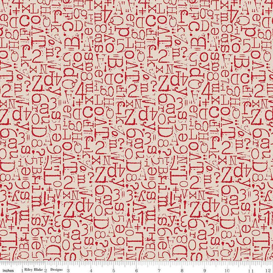 3-yard-cut - TYPE/ography Vintage Type Schoolhouse Beige Red Text Fabric WIDEBACK 108" Wide - WB16852 - Riley Blake Quilting Cotton Fabric