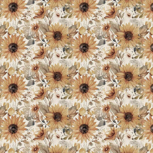 3-Yard Cut - Evening on the Prairie Watercolor Sunflowers Cream Floral Fabric 108" WIDEBACK - WB16751 - Riley Blake Quilting Cotton Fabric