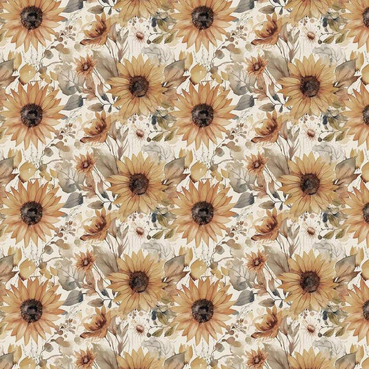 3-Yard Cut - Evening on the Prairie Watercolor Sunflowers Cream Floral Fabric 108" WIDEBACK - WB16751 - Riley Blake Quilting Cotton Fabric