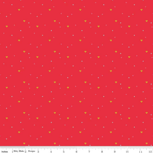SALE Sparkler Heart Riley Red SPARKLE Fabric - SC653 - Riley Blake Quilting Cotton Fabric