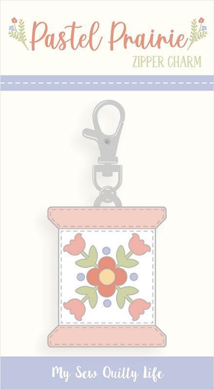 SALE Pastel Prairie Zipper Pull Spool Pink Floral Charm - Moda Fabrics Charm