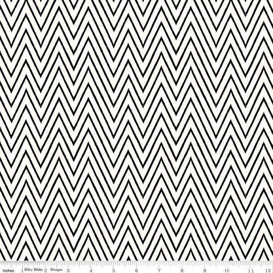 Image of Scary Scraps Shocking Chevron White quilting cotton fabric by J Wecker Frisch for Riley Blake Designs. Features zig zags on a white background. Cute Little Fabric Shop.