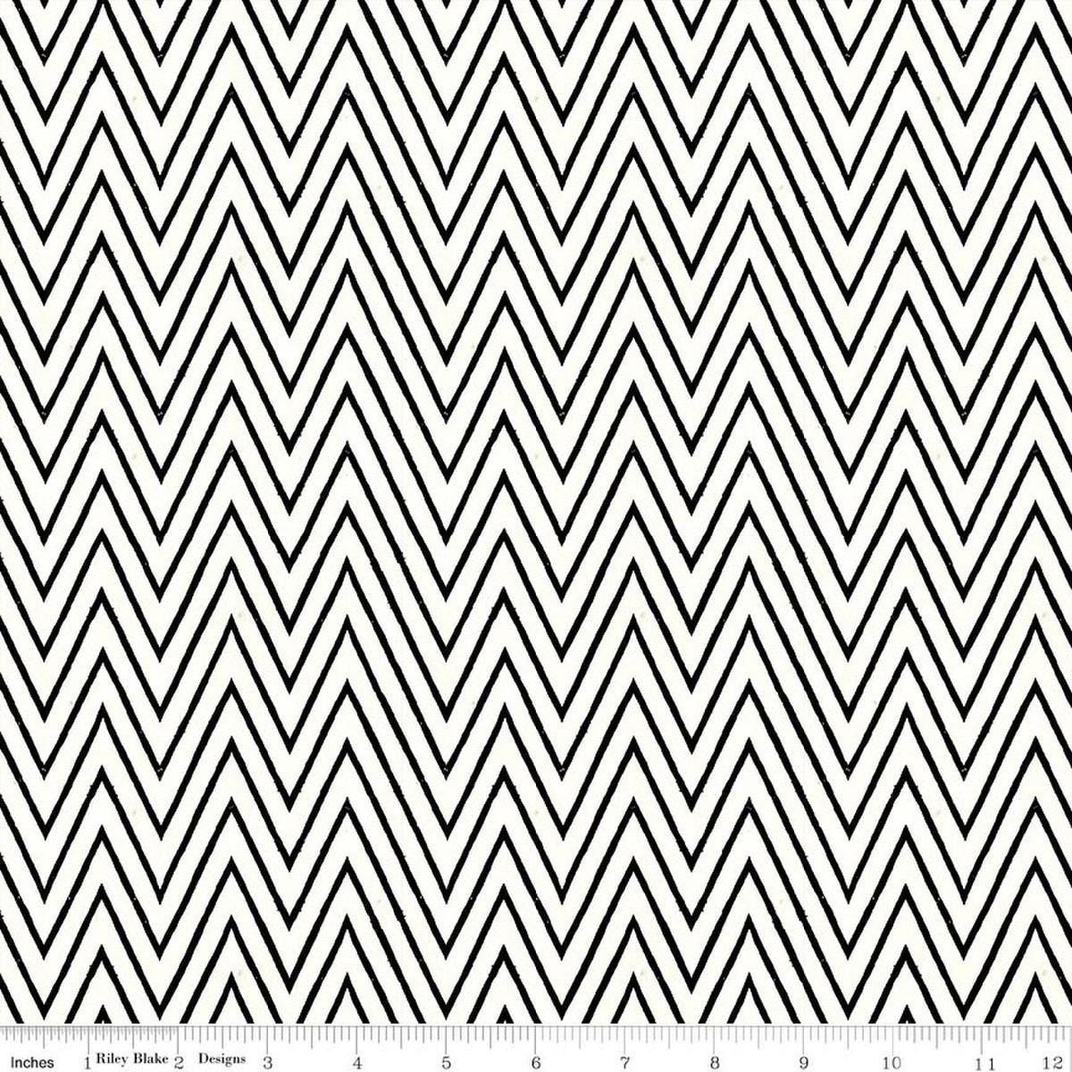 Image of Scary Scraps Shocking Chevron White quilting cotton fabric by J Wecker Frisch for Riley Blake Designs. Features zig zags on a white background. Cute Little Fabric Shop.