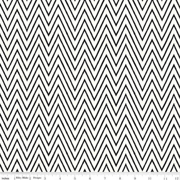 Image of Scary Scraps Shocking Chevron White quilting cotton fabric by J Wecker Frisch for Riley Blake Designs. Features zig zags on a white background. Cute Little Fabric Shop.