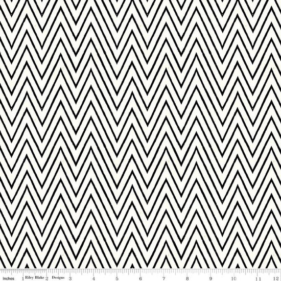 Image of Scary Scraps Shocking Chevron White quilting cotton fabric by J Wecker Frisch for Riley Blake Designs. Features zig zags on a white background. Cute Little Fabric Shop.