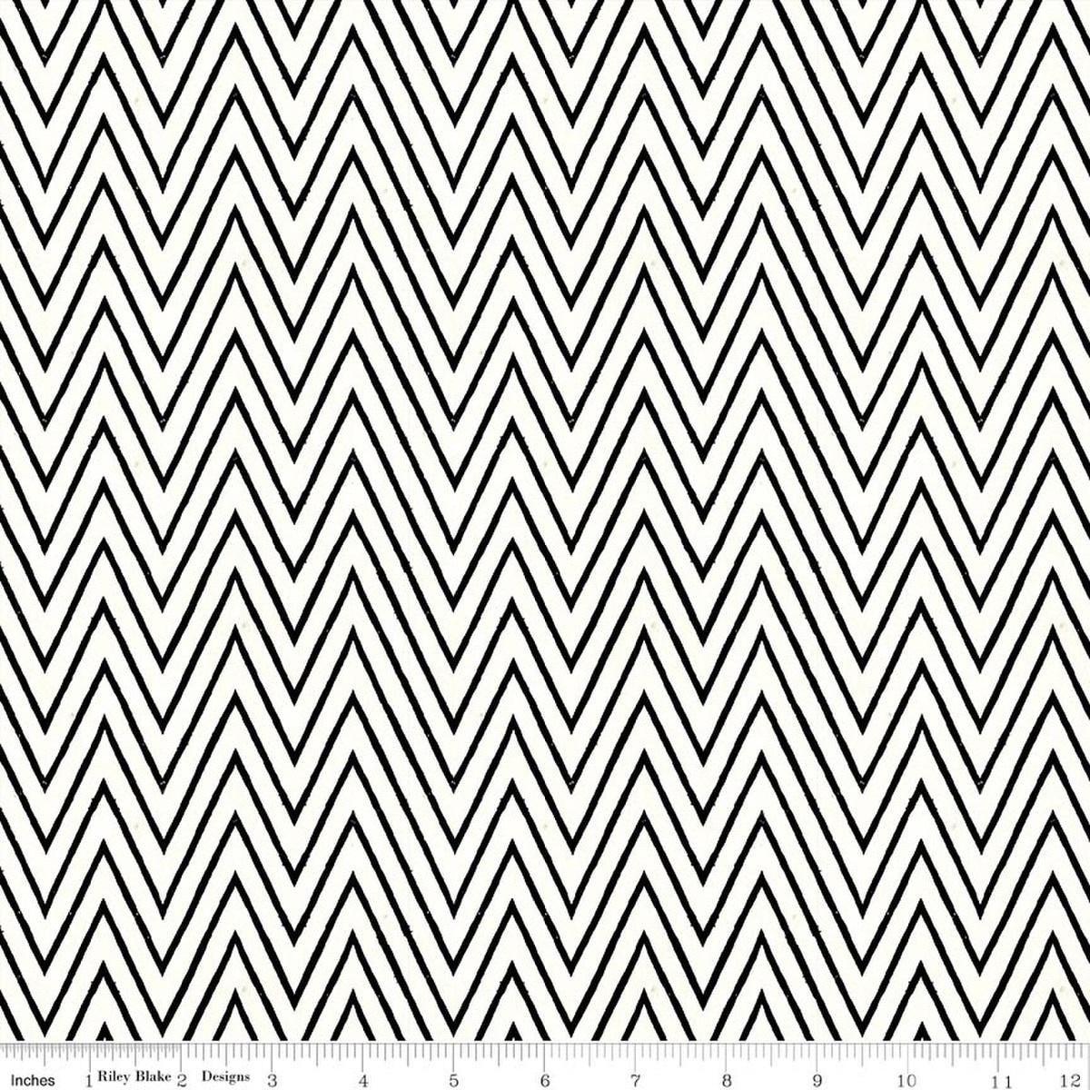 Image of Scary Scraps Shocking Chevron White quilting cotton fabric by J Wecker Frisch for Riley Blake Designs. Features zig zags on a white background. Cute Little Fabric Shop.
