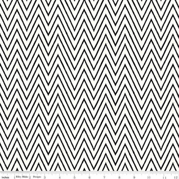Image of Scary Scraps Shocking Chevron White quilting cotton fabric by J Wecker Frisch for Riley Blake Designs. Features zig zags on a white background. Cute Little Fabric Shop.