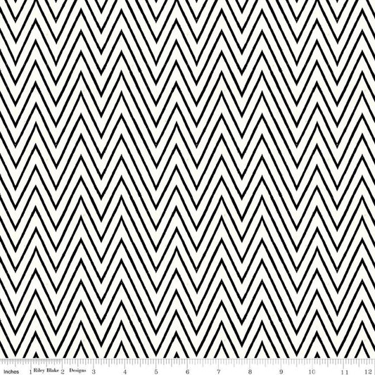 Image of Scary Scraps Shocking Chevron White quilting cotton fabric by J Wecker Frisch for Riley Blake Designs. Features zig zags on a white background. Cute Little Fabric Shop.