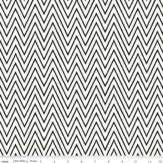 Image of Scary Scraps Shocking Chevron White quilting cotton fabric by J Wecker Frisch for Riley Blake Designs. Features zig zags on a white background. Cute Little Fabric Shop.