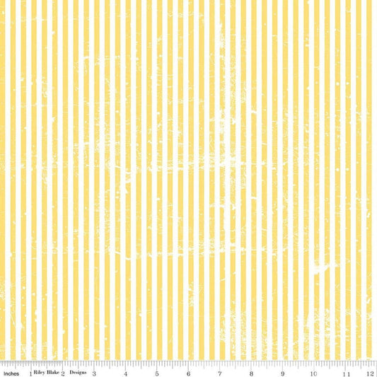 Image of Scary Scraps Stressed Stripes Yellow quilting cotton fabric by J Wecker Frisch for Riley Blake Designs. Features stripes on a yellow background. Cute Little Fabric Shop.