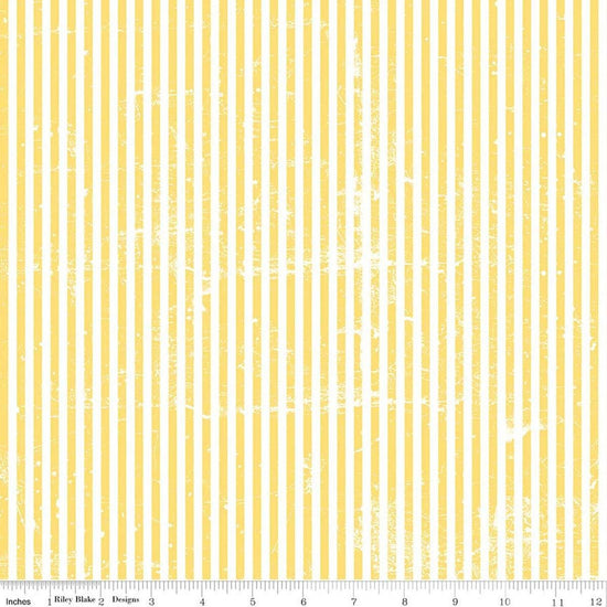 Image of Scary Scraps Stressed Stripes Yellow quilting cotton fabric by J Wecker Frisch for Riley Blake Designs. Features stripes on a yellow background. Cute Little Fabric Shop.