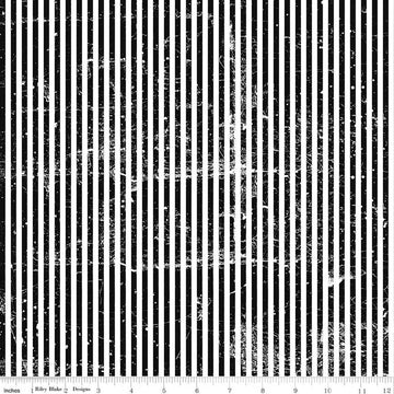 Image of Scary Scraps Stressed Stripes Black quilting cotton fabric by J Wecker Frisch for Riley Blake Designs. Features stripes on a black background. Cute Little Fabric Shop.