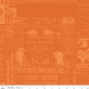 Image of Scary Scraps Halloween Games Text Orange quilting cotton fabric by J Wecker Frisch for Riley Blake Designs. Features words on an orange background. Cute Little Fabric Shop.