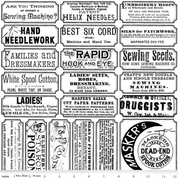 Image of Scary Scraps Scary Sew Labels White quilting cotton fabric by J Wecker Frisch for Riley Blake Designs. Features text on a white background. Cute Little Fabric Shop.