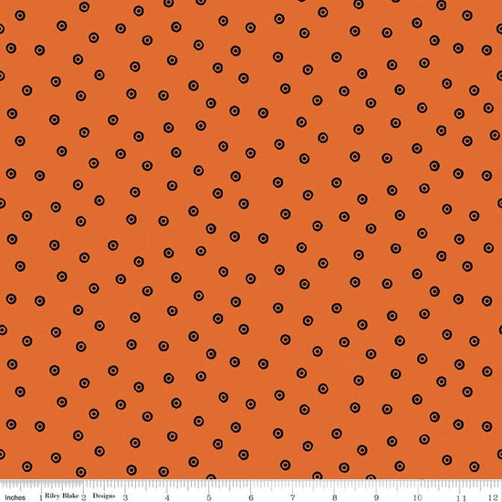 Image of Scary Scraps Dress Dots Orange quilting cotton fabric by J Wecker Frisch for Riley Blake Designs. Features dots on an orange background. Cute Little Fabric Shop.