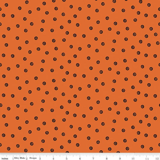 Image of Scary Scraps Dress Dots Orange quilting cotton fabric by J Wecker Frisch for Riley Blake Designs. Features dots on an orange background. Cute Little Fabric Shop.