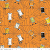 Image of Scary Scraps Spooky Spools Orange quilting cotton fabric by J Wecker Frisch for Riley Blake Designs. Features spider webbing on an orange background. Cute Little Fabric Shop.