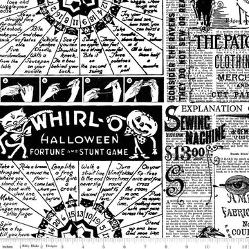 Image of Scary Scraps Halloween Games Text White quilting cotton fabric by J Wecker Frisch for Riley Blake Designs. Features text on a white background. Cute Little Fabric Shop.