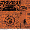 Image of Scary Scraps Halloween Games Text Black quilting cotton fabric by J Wecker Frisch for Riley Blake Designs. Features text on an orange background. Cute Little Fabric Shop.