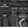 Image of Scary Scraps Scary Sew Labels Black quilting cotton fabric by J Wecker Frisch for Riley Blake Designs. Features words on a black background. Cute Little Fabric Shop.