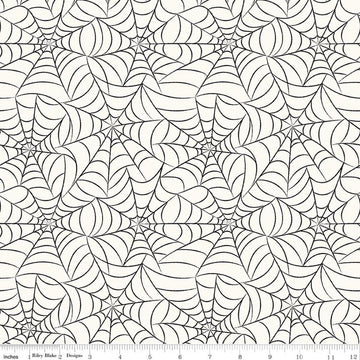 Image of Frank and Friends Webs Cream quilting cotton fabric by My Mind's Eye for Riley Blake Designs. Features spider webbing on a cream background. Cute Little Fabric Shop.