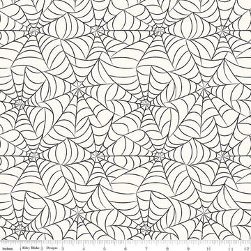 Image of Frank and Friends Webs Cream quilting cotton fabric by My Mind's Eye for Riley Blake Designs. Features spider webbing on a cream background. Cute Little Fabric Shop.