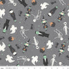 Image of Frank and Friends Main Gray quilting cotton fabric by My Mind's Eye for Riley Blake Designs. Features classic halloween characters on a gray background. Cute Little Fabric Shop.