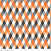 Image of Frank and Friends Diamonds Orange quilting cotton fabric by My Mind's Eye for Riley Blake Designs. Features harlequin on a orange background. Cute Little Fabric Shop.