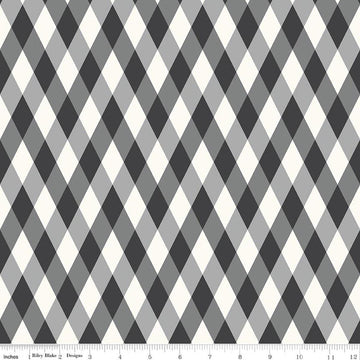 Image of Frank and Friends Diamonds Black quilting cotton fabric by My Mind's Eye for Riley Blake Designs. Features diamonds on a black background. Cute Little Fabric Shop.