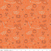 Image of Frank and Friends Halloween Icons Orange quilting cotton fabric by My Mind's Eye for Riley Blake Designs. Features halloween icons on an orange background. Cute Little Fabric Shop.