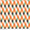 Image of Frank and Friends Diamonds Multi quilting cotton fabric by My Mind's Eye for Riley Blake Designs. Features harlequin on a cream and orange background. Cute Little Fabric Shop.