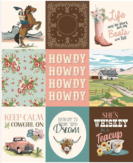 Cowgirl Panel Floral Fabric - P17487 - Riley Blake Quilting Cotton Fabric