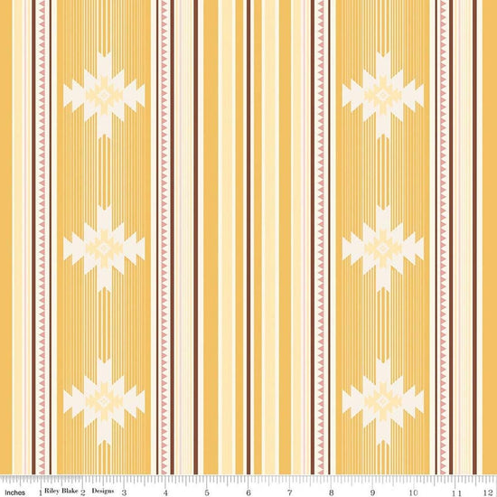 Image of Cowgirl Blanket Yellow quilting cotton fabric by Echo Park Paper Co. for Riley Blake Designs. Features stripes on a yellow background. Cute Little Fabric Shop.