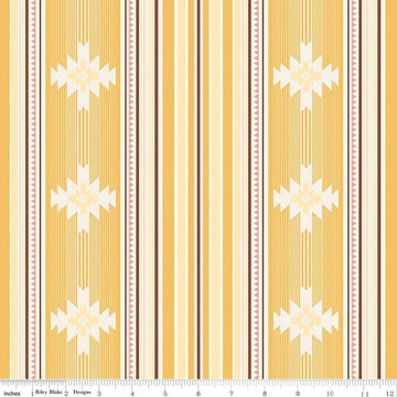 Image of Cowgirl Blanket Yellow quilting cotton fabric by Echo Park Paper Co. for Riley Blake Designs. Features stripes on a yellow background. Cute Little Fabric Shop.