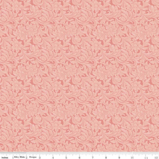 Image of Cowgirl Leather Pink quilting cotton fabric by Echo Park Paper Co. for Riley Blake Designs. Features tone-on-tone flowers on a pink background. Cute Little Fabric Shop.