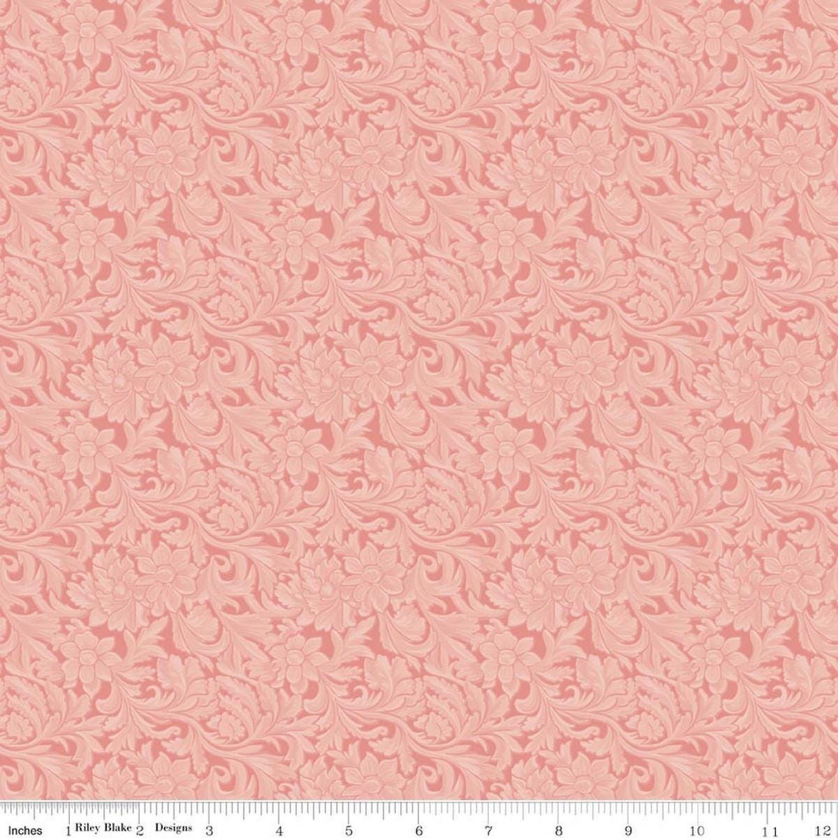 Image of Cowgirl Leather Pink quilting cotton fabric by Echo Park Paper Co. for Riley Blake Designs. Features tone-on-tone flowers on a pink background. Cute Little Fabric Shop.