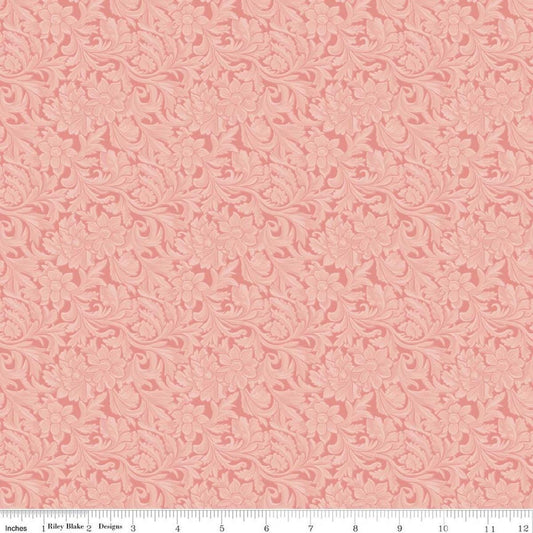 Image of Cowgirl Leather Pink quilting cotton fabric by Echo Park Paper Co. for Riley Blake Designs. Features tone-on-tone flowers on a pink background. Cute Little Fabric Shop.
