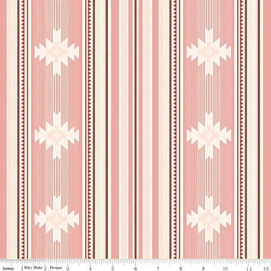Image of Cowgirl Blanket Pink quilting cotton fabric by Echo Park Paper Co. for Riley Blake Designs. Features stripes on a pink background. Cute Little Fabric Shop.