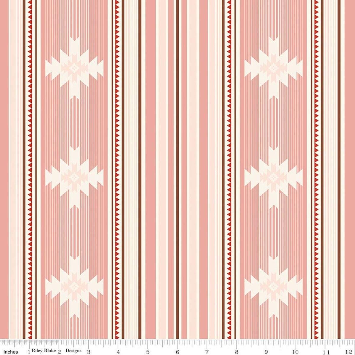 Image of Cowgirl Blanket Pink quilting cotton fabric by Echo Park Paper Co. for Riley Blake Designs. Features stripes on a pink background. Cute Little Fabric Shop.