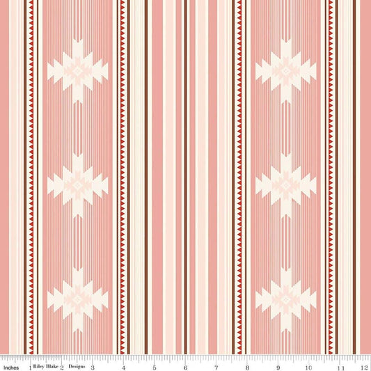 Image of Cowgirl Blanket Pink quilting cotton fabric by Echo Park Paper Co. for Riley Blake Designs. Features stripes on a pink background. Cute Little Fabric Shop.