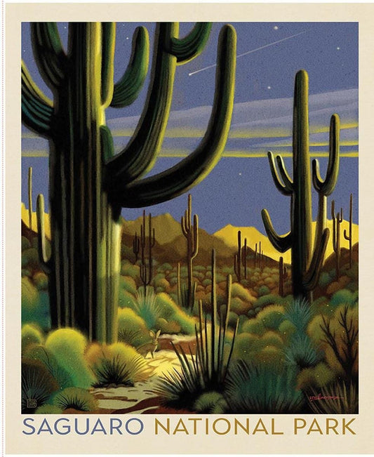 National Parks Saguaro Poster Panel DIGITALLY PRINTED Fabric - PD17708 - Riley Blake Quilting Cotton Fabric - Licensed Product