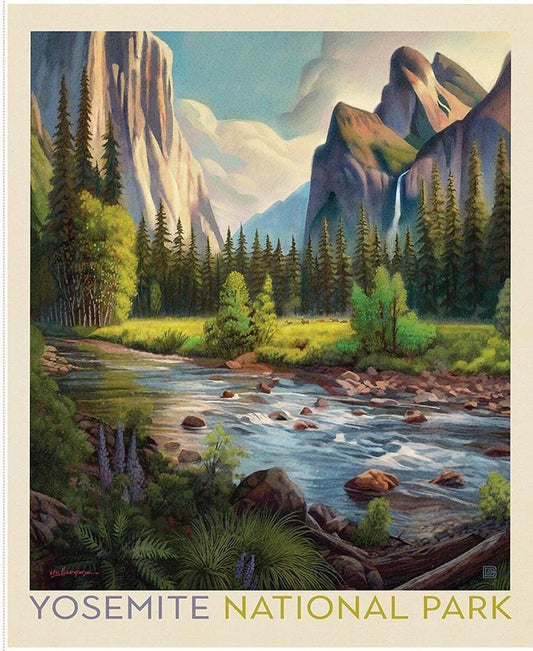 SALE National Parks Yosemite Poster Panel DIGITALLY PRINTED Fabric - PD17710 - Riley Blake Quilting Cotton Fabric - Licensed Product
