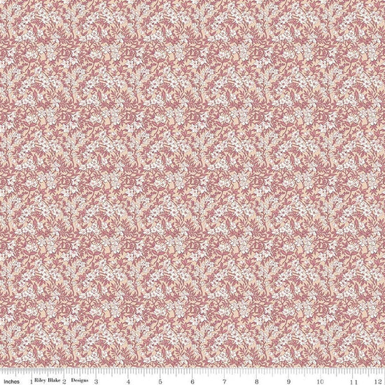 Image of Daybreak on the Prairie Spring Floral Peach quilting cotton fabric by Modern Prairie for Riley Blake Designs. Features flowers on a pink background. Cute Little Fabric Shop.