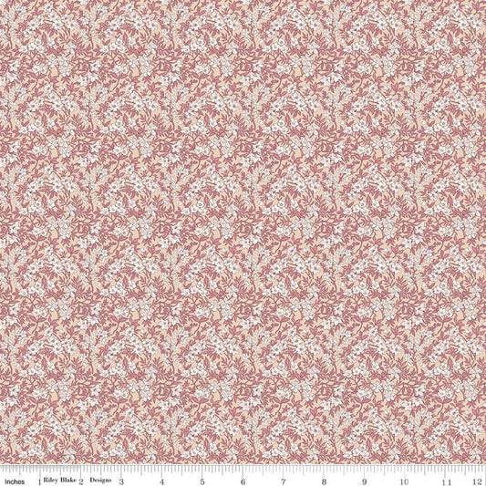 Image of Daybreak on the Prairie Spring Floral Peach quilting cotton fabric by Modern Prairie for Riley Blake Designs. Features flowers on a pink background. Cute Little Fabric Shop.