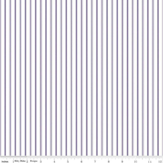 Image of Daybreak on the Prairie Track Stripe Purple quilting cotton fabric by Modern Prairie for Riley Blake Designs. Features stripes on a purple background. Cute Little Fabric Shop.