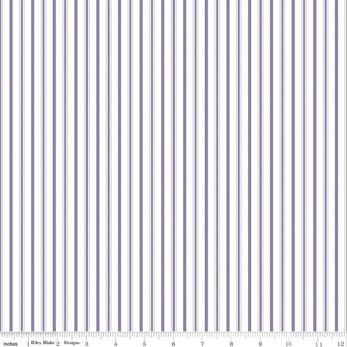 Image of Daybreak on the Prairie Track Stripe Purple quilting cotton fabric by Modern Prairie for Riley Blake Designs. Features stripes on a purple background. Cute Little Fabric Shop.