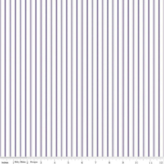 Image of Daybreak on the Prairie Track Stripe Purple quilting cotton fabric by Modern Prairie for Riley Blake Designs. Features stripes on a purple background. Cute Little Fabric Shop.